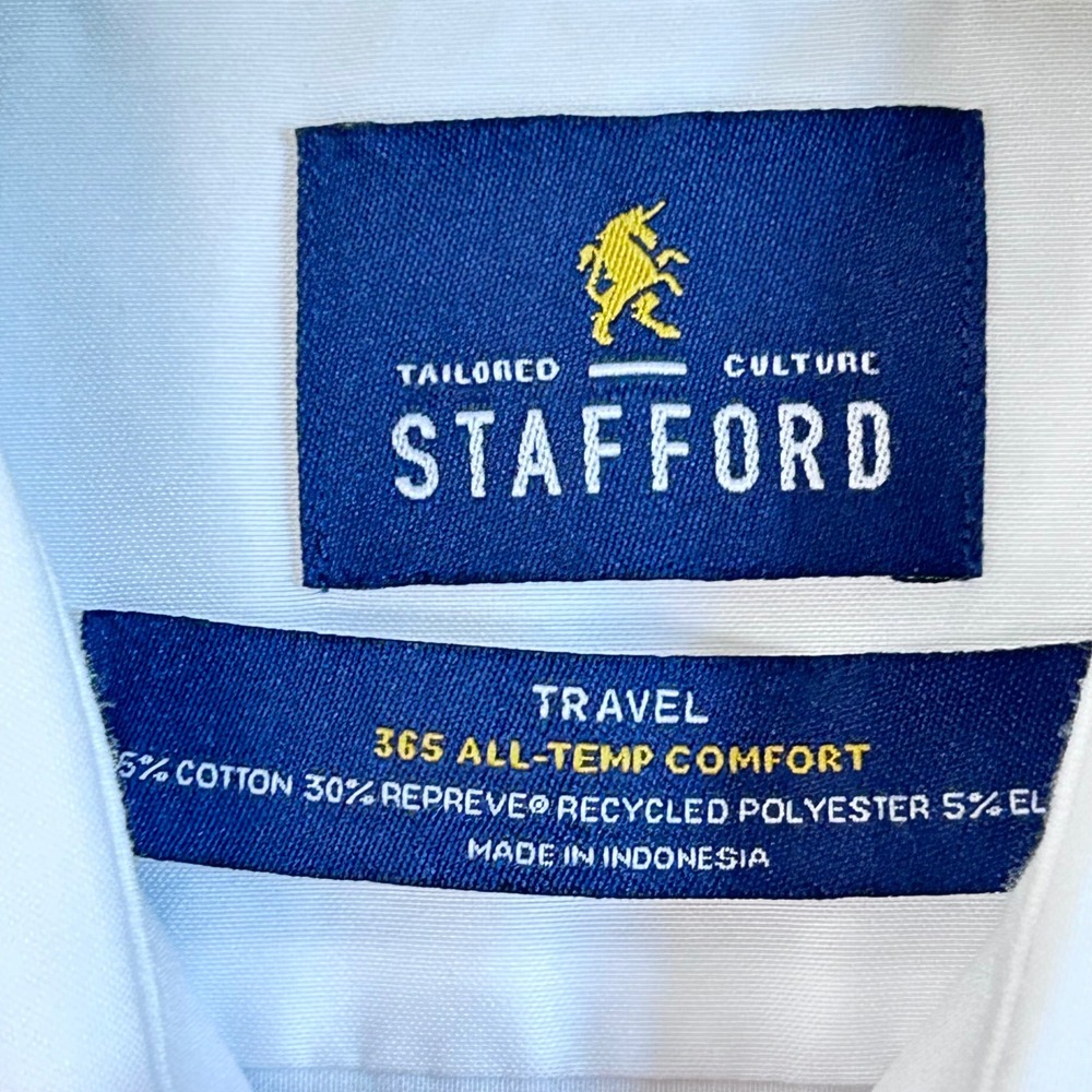Stafford Travel 365 Mens XL 17-17.5 36-37 White Regular‎ Fit Dress Shirt Repreve - Picture 2 of 9